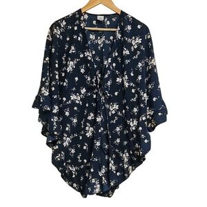 Navy Floral Kimono Cardigan Pool Cover Up‎ Size S/M EUC